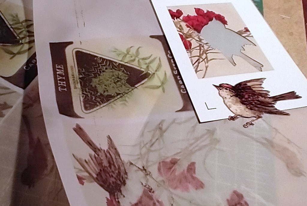 Cut out bird and printed images