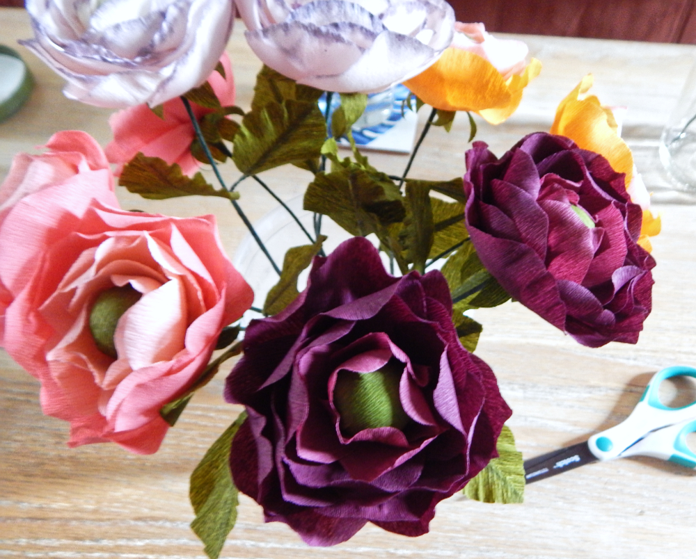 Purple ranunclus crepe paper flowers