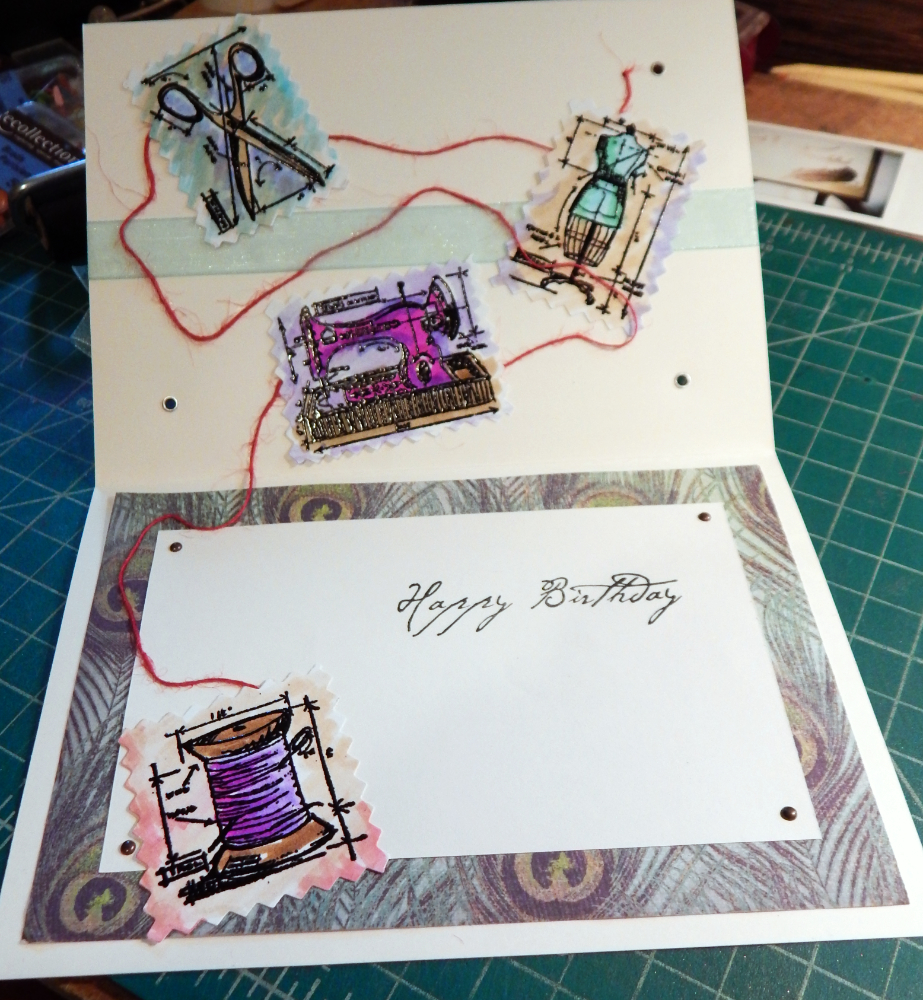Inside of card, stamps and string