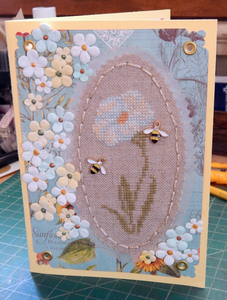 Finished Cross Stitch Flower card
