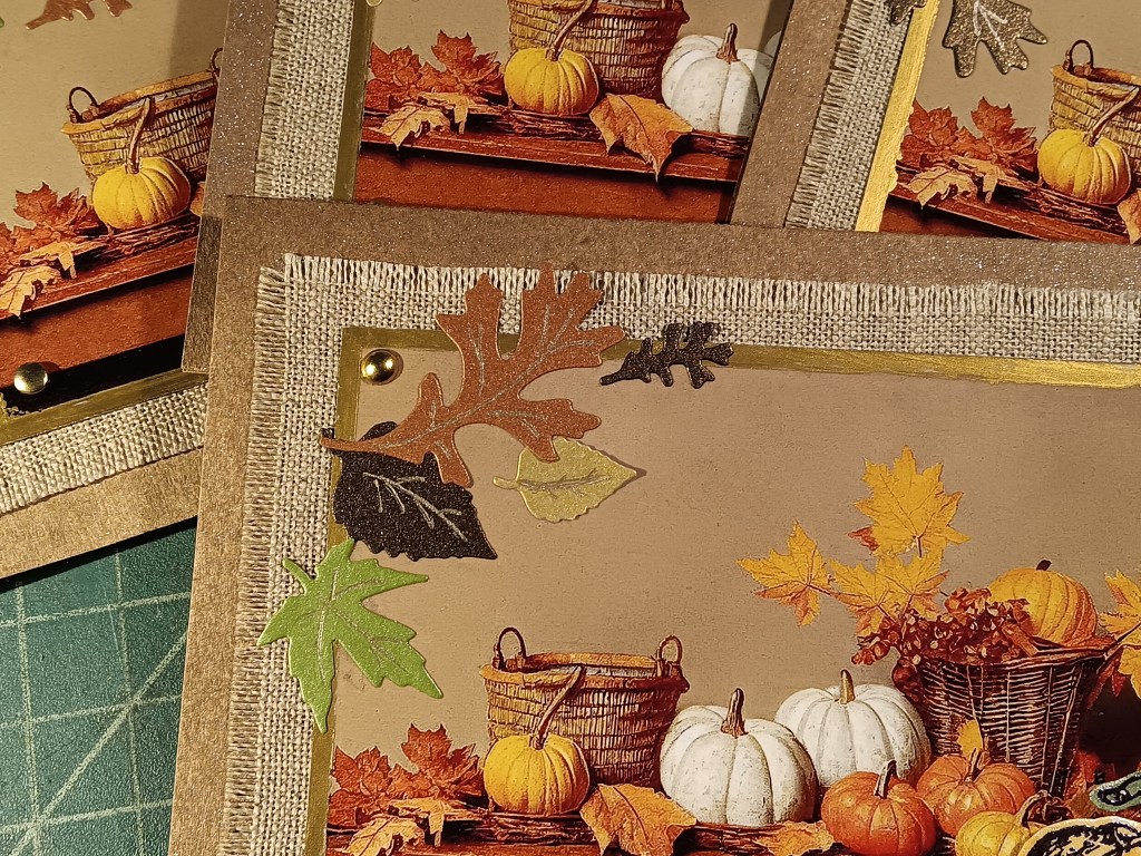 Detail of die cut leaves and fabric background