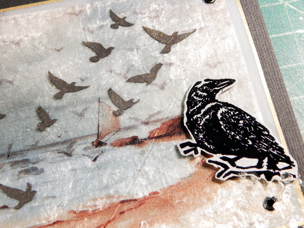 Detail of bird cut outs and large bird stamp